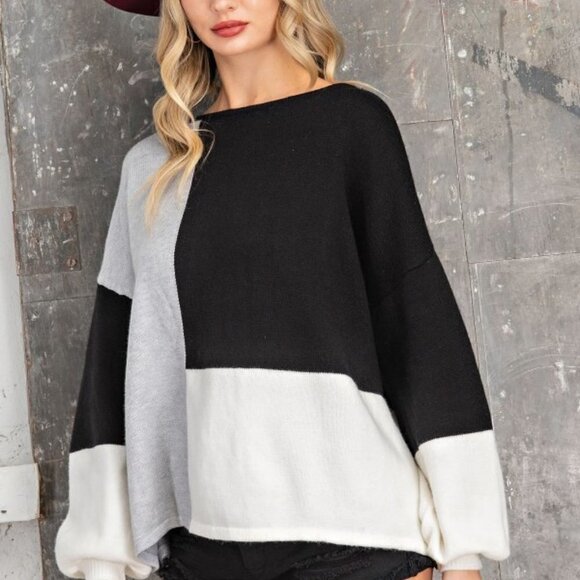 COLOR Block Boat Neck Sweater - Picture 4 of 6